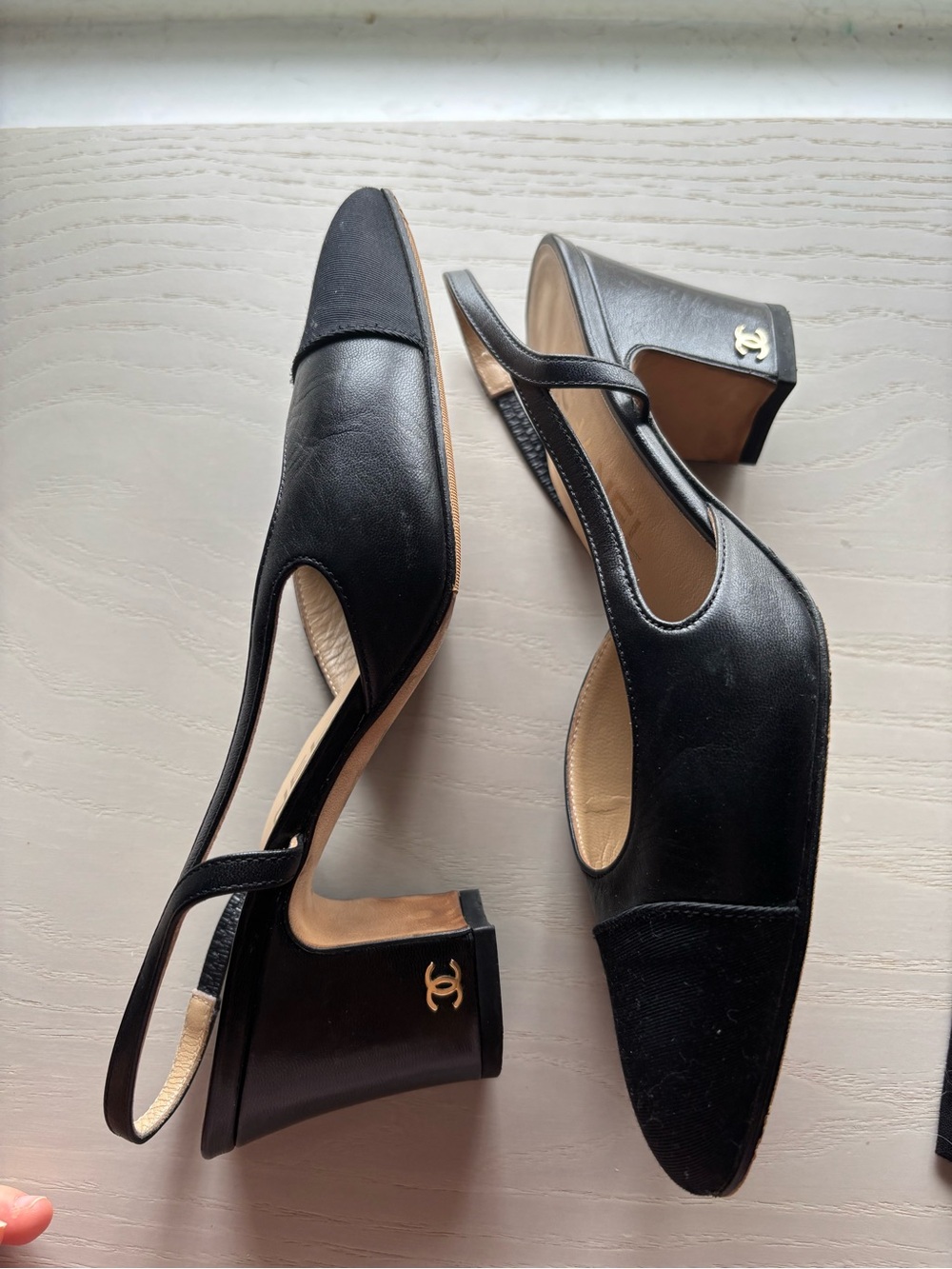 CHANEL Black Leather & Fabric Slingback Mules - Picture 5 of 7